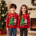 Red Kids Christmas Jumper - Santa & Tree Knit Sweater