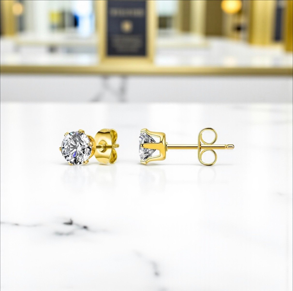 Tiny Cubic Zirconia Stud Earrings – 18K Gold Plated 316L Stainless Steel, Waterproof & Hypoallergenic
