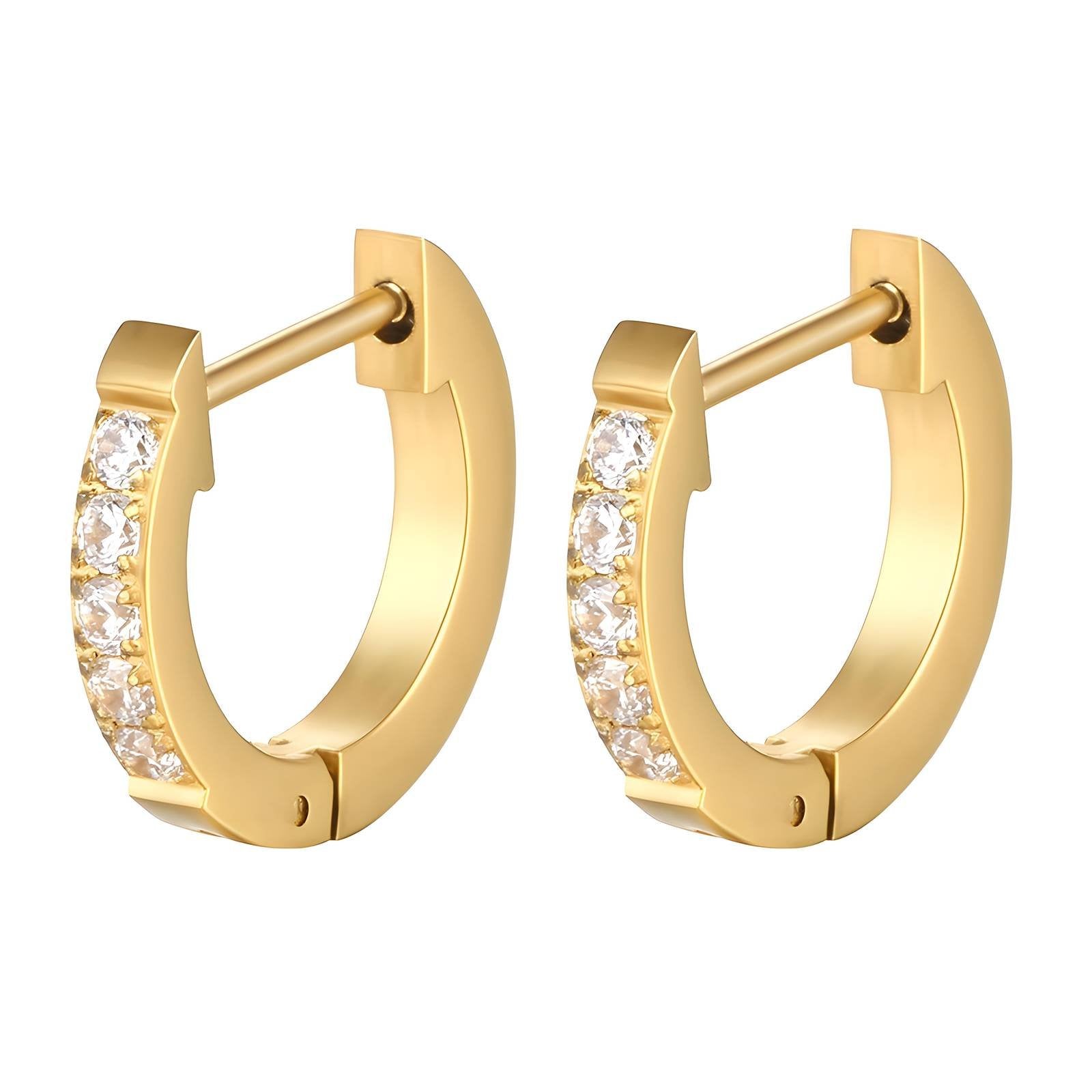 18K Gold Plated Cubic Zirconia Congo Hoop Earrings – 316L Stainless Steel, Waterproof & Hypoallergenic