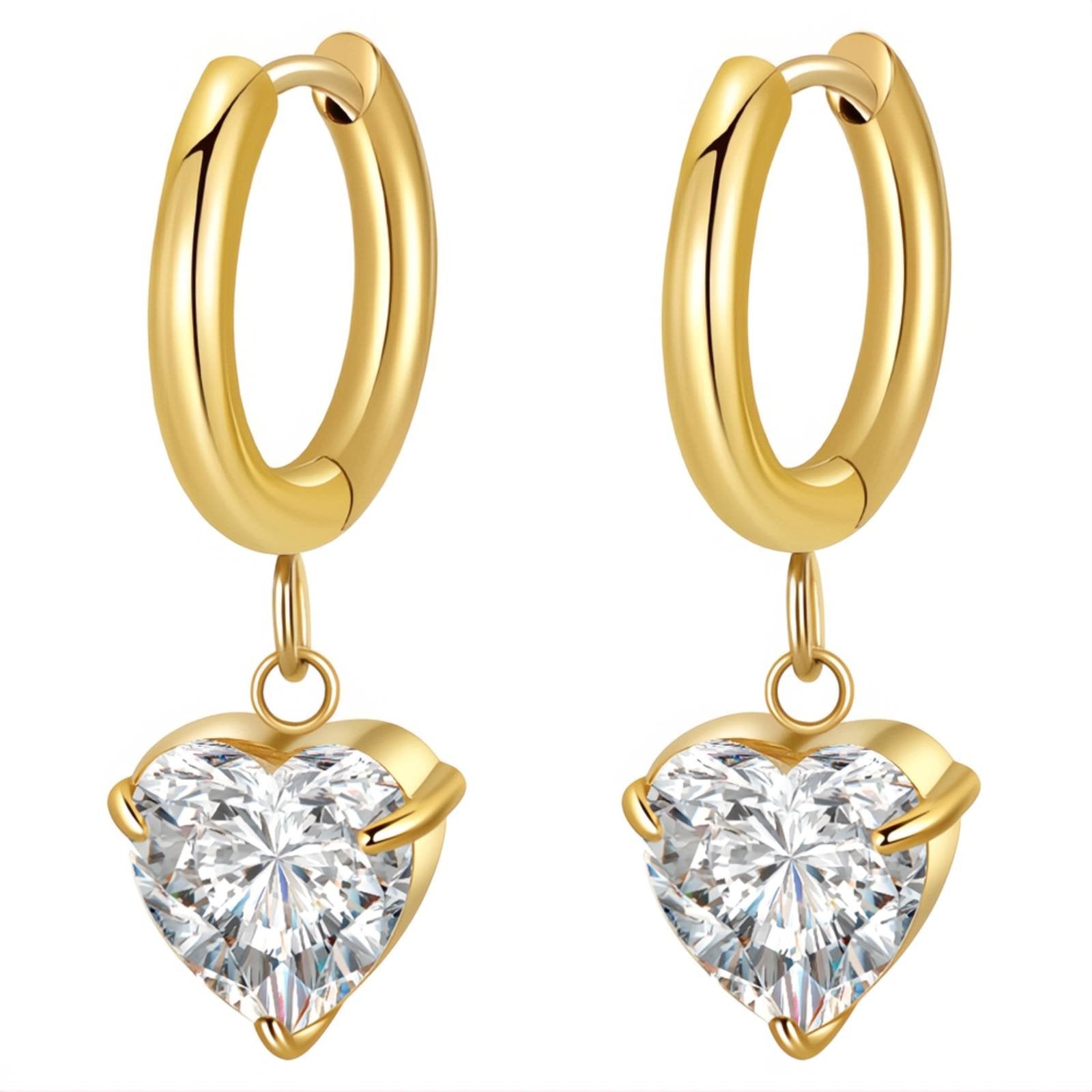 18K Gold Plated Cubic Zirconia Congo Hoop Earrings – 316L Stainless Steel, Waterproof & Hypoallergenic