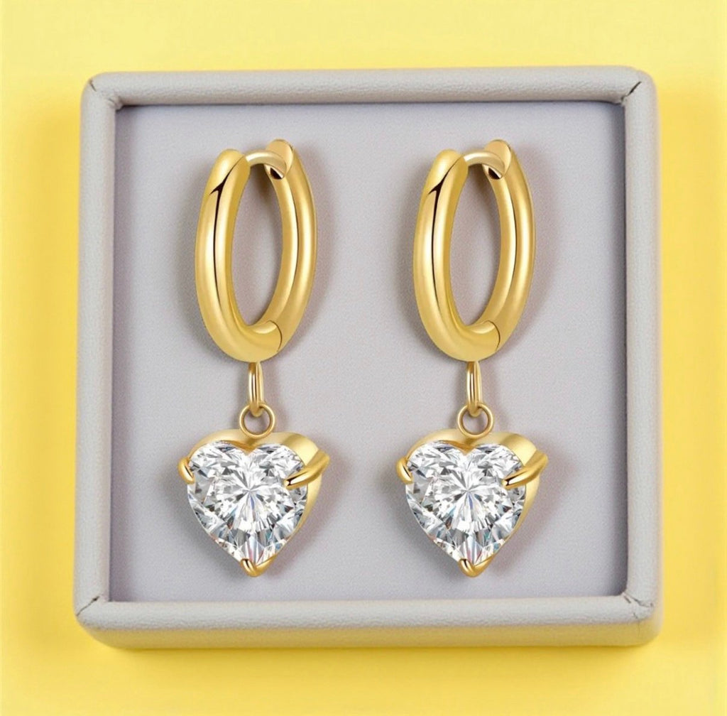 18K Gold Plated Cubic Zirconia Congo Hoop Earrings – 316L Stainless Steel, Waterproof & Hypoallergenic