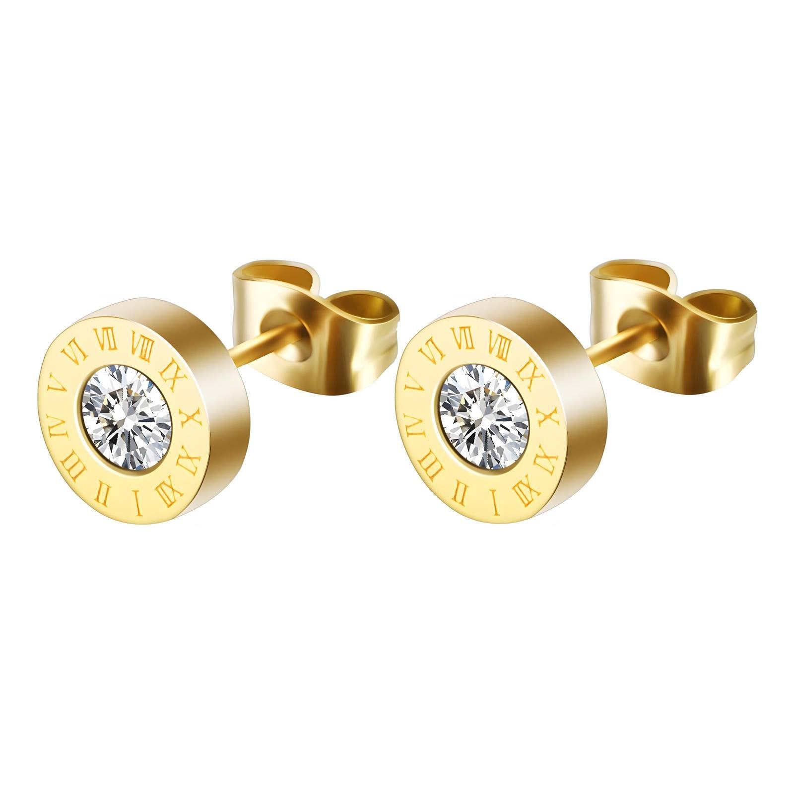 Cubic Zirconia Gold Stud Earrings – 18K Gold Plated 316L Stainless Steel, Waterproof & Hypoallergenic