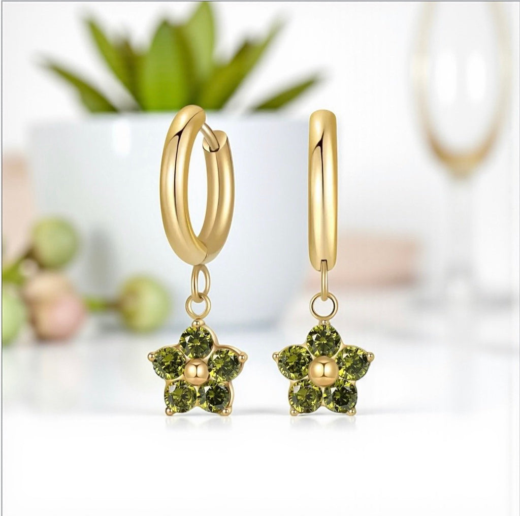 Gold Plated Cubic Zirconia Congo Hoop Earrings – 316L Stainless Steel, Waterproof & Hypoallergenic