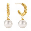 18K Gold Plated Pearl Drop Earrings – 316L Stainless Steel Waterproof Hypoallergenic Elegant Stud Dangle Earrings