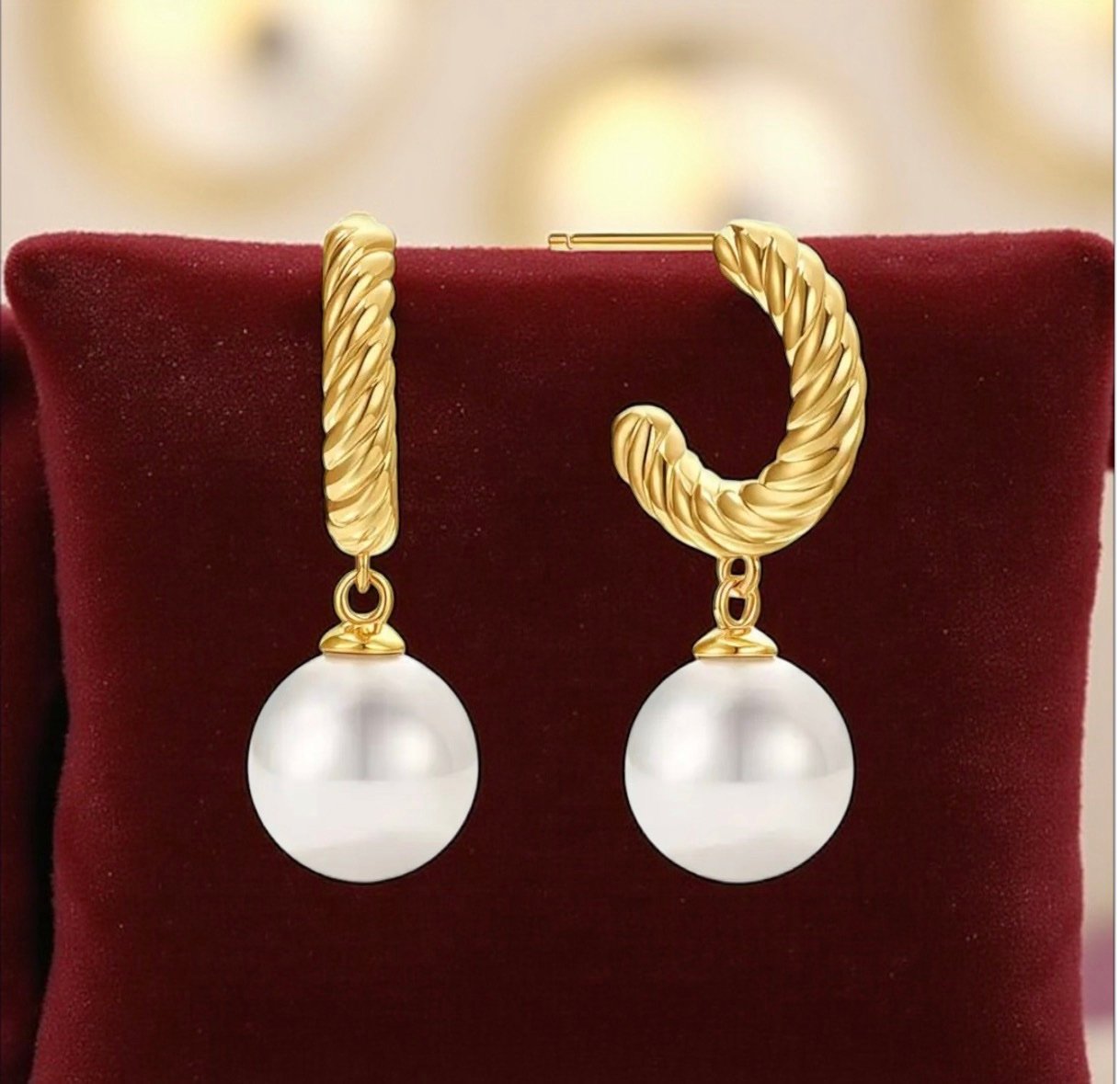 18K Gold Plated Pearl Drop Earrings – 316L Stainless Steel Waterproof Hypoallergenic Elegant Stud Dangle Earrings