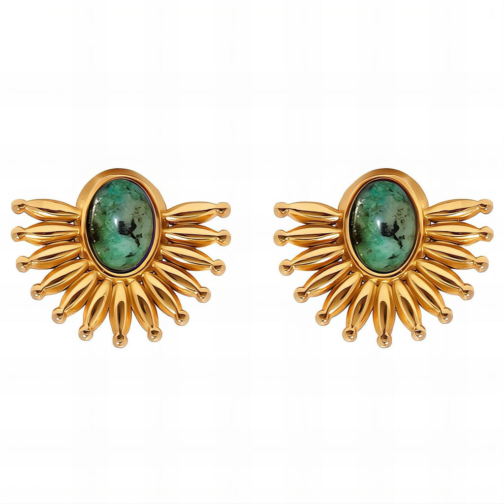 18K Gold Plated Natural Stone Stud Earrings – 316L Stainless Steel Waterproof Hypoallergenic Elegant Studs