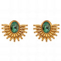 18K Gold Plated Natural Stone Stud Earrings – 316L Stainless Steel Waterproof Hypoallergenic Elegant Studs