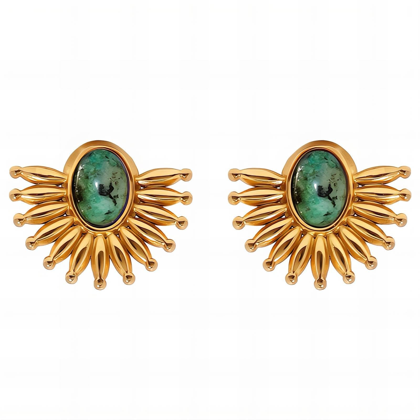 18K Gold Plated Natural Stone Stud Earrings – 316L Stainless Steel Waterproof Hypoallergenic Elegant Studs