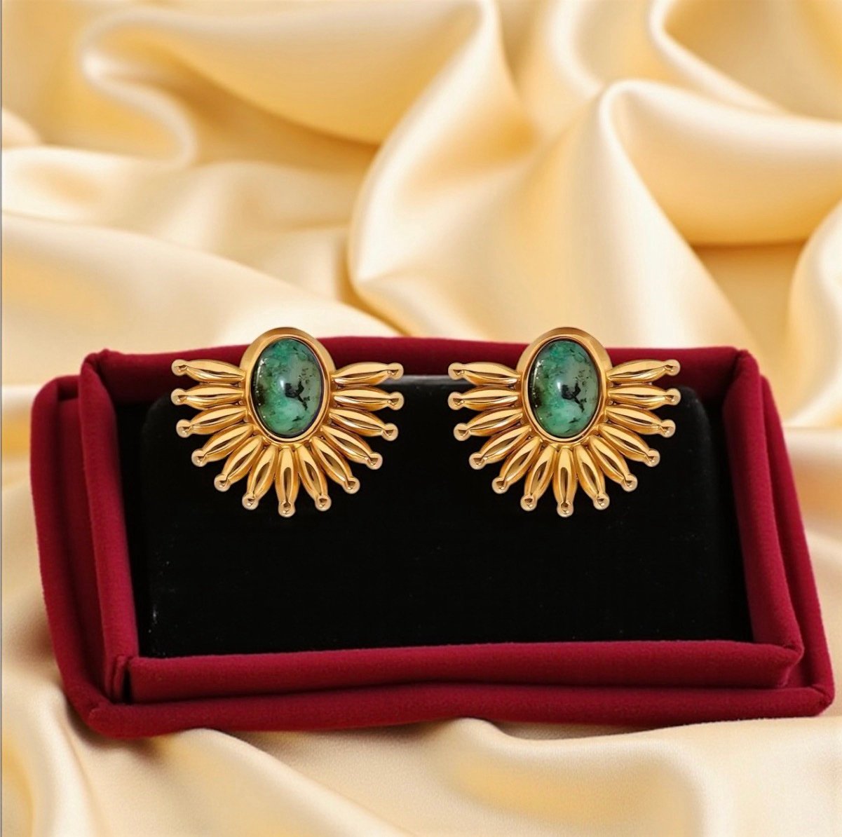 18K Gold Plated Natural Stone Stud Earrings – 316L Stainless Steel Waterproof Hypoallergenic Elegant Studs