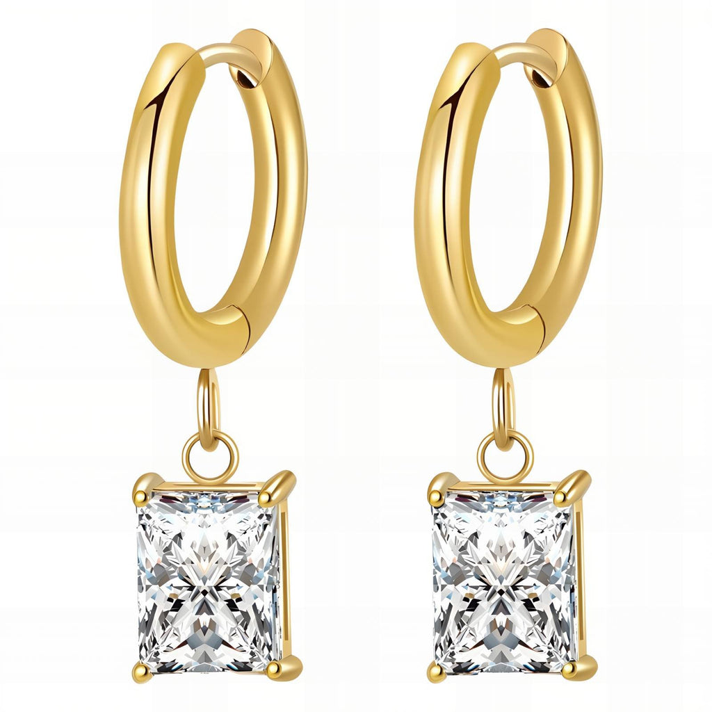 18K Gold Plated Cubic Zirconia Congo Hoop Earrings – 316L Stainless Steel Waterproof Hypoallergenic Sparkling Hoops