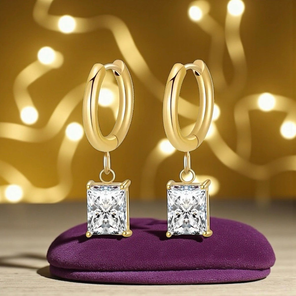 18K Gold Plated Cubic Zirconia Congo Hoop Earrings – 316L Stainless Steel Waterproof Hypoallergenic Sparkling Hoops