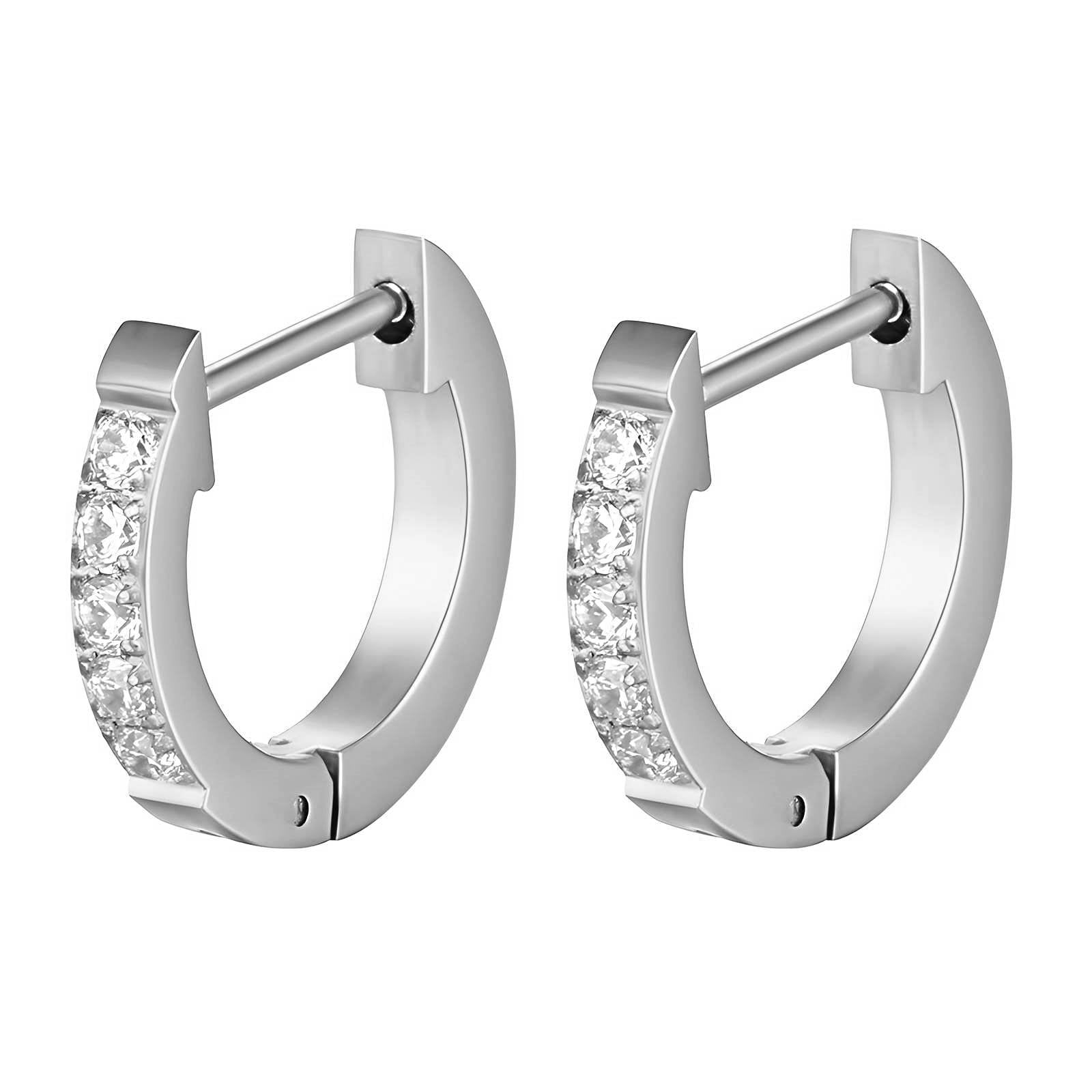 Stainless Steel Congo Hoop Earrings with Cubic Zirconia – Waterproof Hypoallergenic Small Hoop Earrings