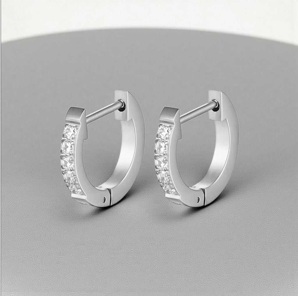 Stainless Steel Congo Hoop Earrings with Cubic Zirconia – Waterproof Hypoallergenic Small Hoop Earrings