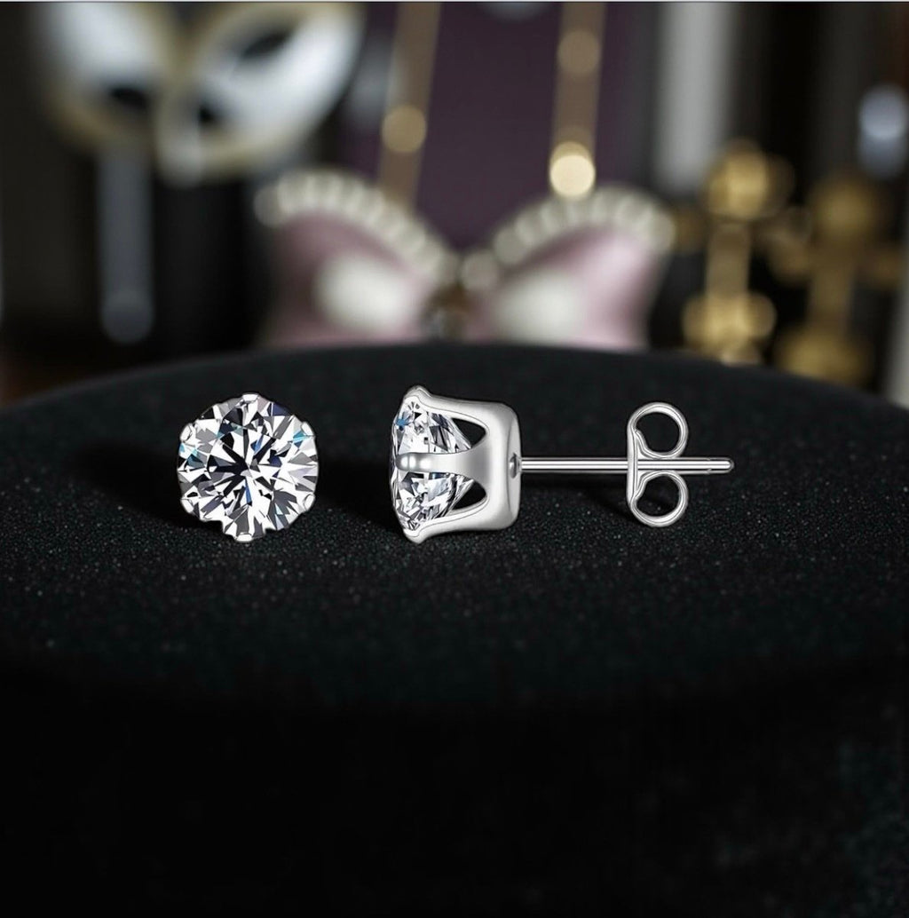 Cubic Zirconia Stud Earrings in 316 Stainless Steel – Waterproof Hypoallergenic Minimalist Studs