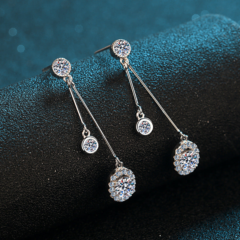 1 Carat D-Color Moissanite Drop Earrings in 925 Silver – Luxury Rhodium Plated Statement Jewelry
