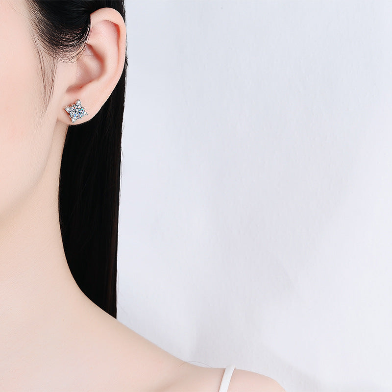 1 Carat D Colour Moissanite Earrings – 925 Silver Plated, Excellent Cut, Rhodium & Palladium Finish