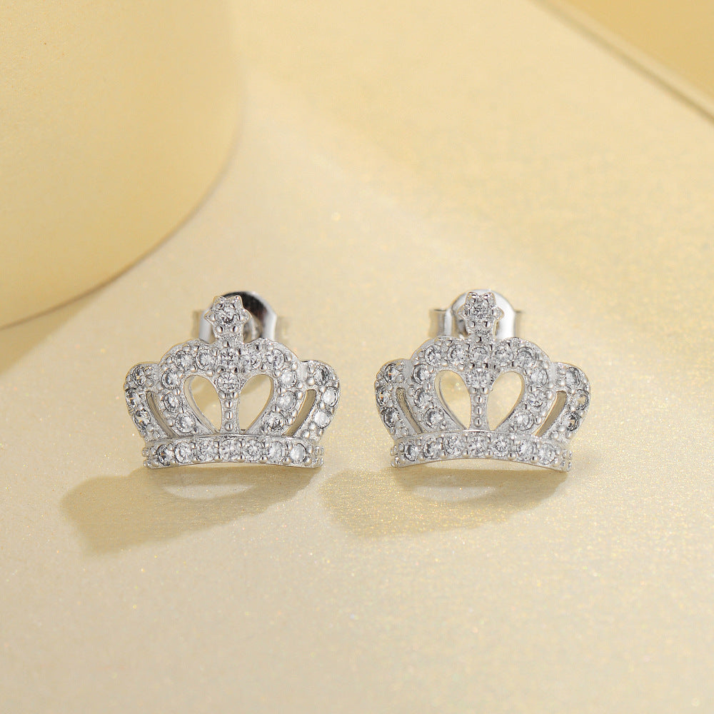 Platinum Plated Crown Zircon Earrings for Women | 5A Zircon Sparkle | Hypoallergenic S925 Silver Post | Elegant Statement Jewelry