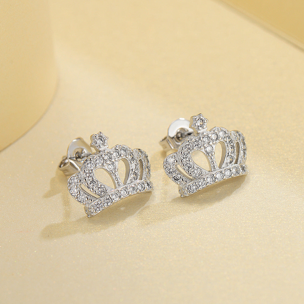 Platinum Plated Crown Zircon Earrings for Women | 5A Zircon Sparkle | Hypoallergenic S925 Silver Post | Elegant Statement Jewelry