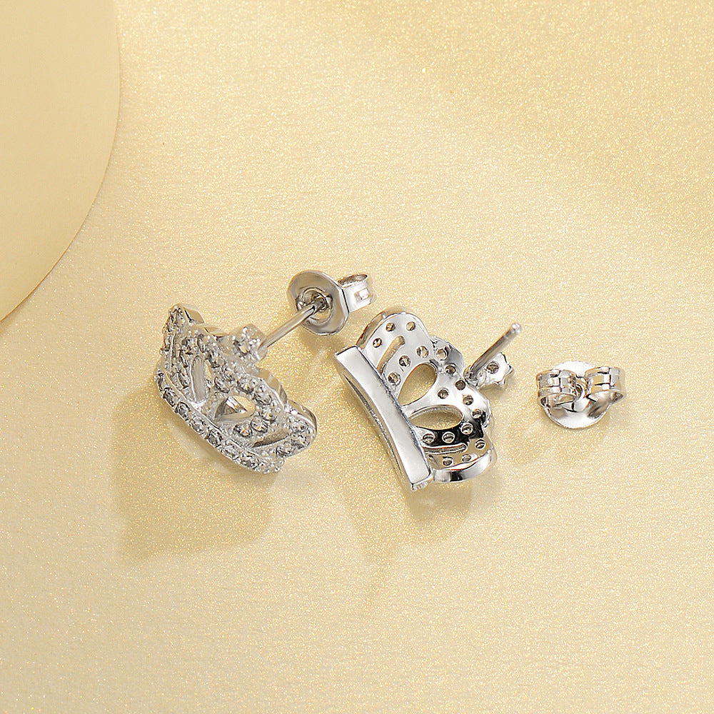 Platinum Plated Crown Zircon Earrings for Women | 5A Zircon Sparkle | Hypoallergenic S925 Silver Post | Elegant Statement Jewelry