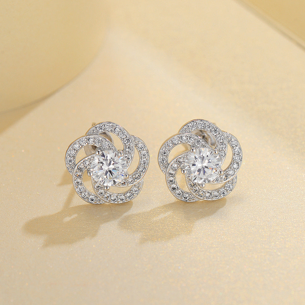 Platinum Plated Flower Zircon Stud Earrings for Women | 5A Zircon Sparkle | Hypoallergenic S925 Sterling Silver Post | Elegant Floral Jewelry