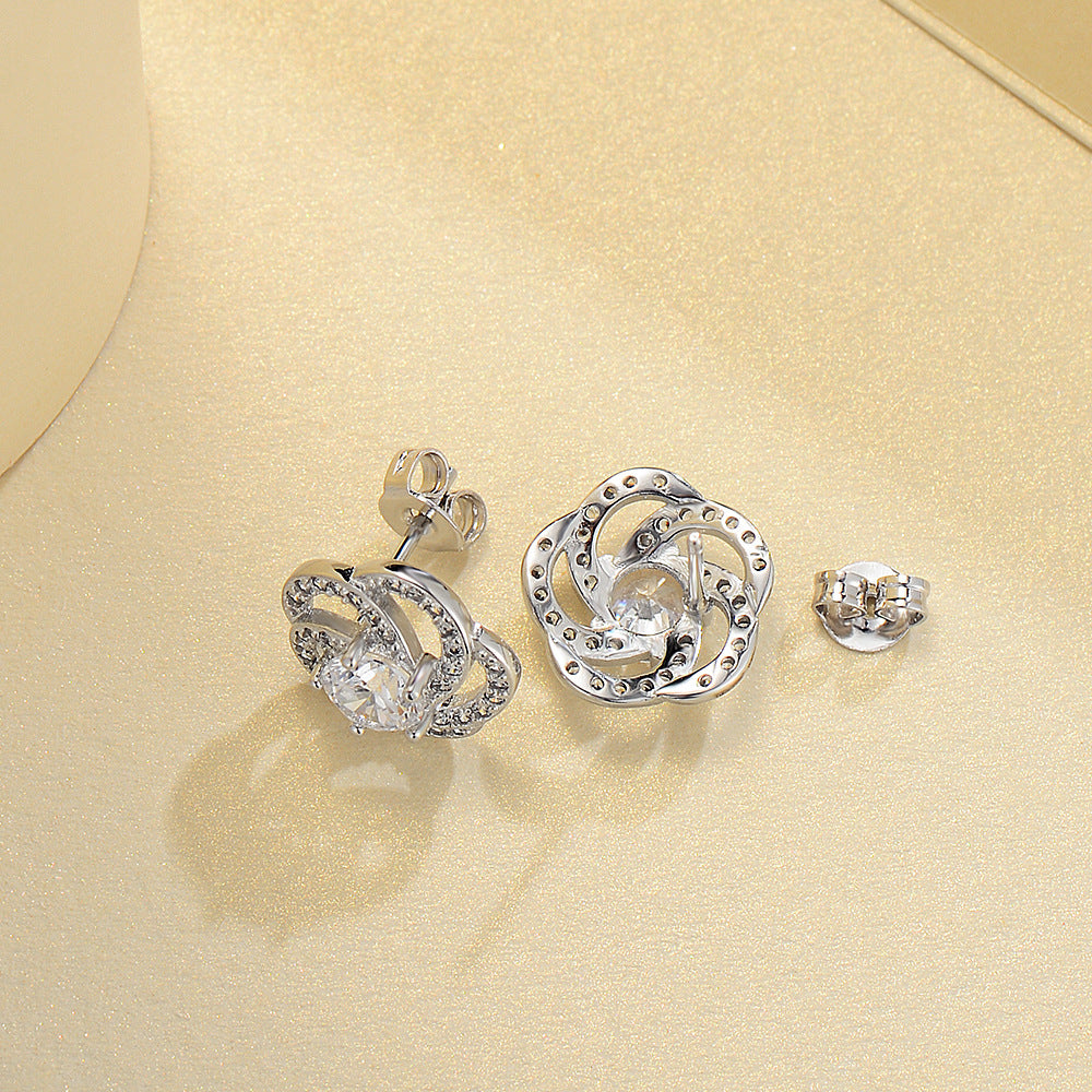 Platinum Plated Flower Zircon Stud Earrings for Women | 5A Zircon Sparkle | Hypoallergenic S925 Sterling Silver Post | Elegant Floral Jewelry