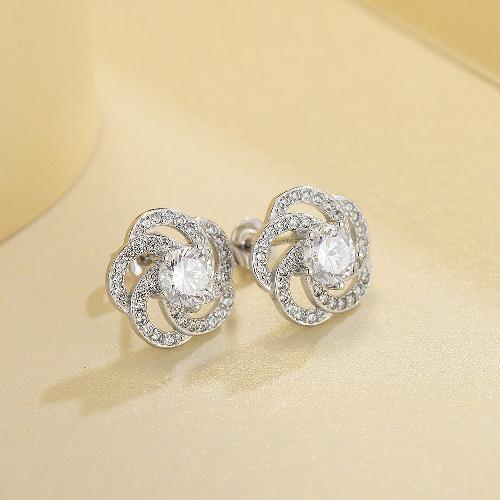 Platinum Plated Flower Zircon Stud Earrings for Women | 5A Zircon Sparkle | Hypoallergenic S925 Sterling Silver Post | Elegant Floral Jewelry