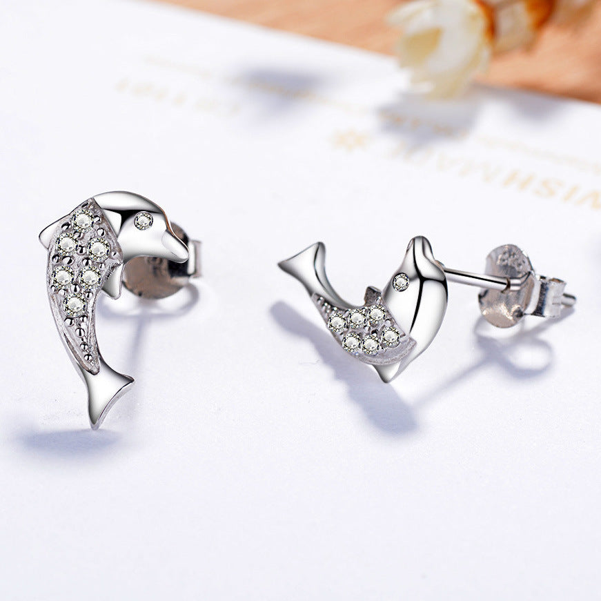 Platinum Plated Fish Zircon Earrings for Women | 5A Zircon Sparkle | Hypoallergenic S925 Sterling Silver Post | Unique Ocean-Inspired Jewelry