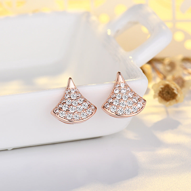 Rose Gold Plated Skirt Zircon Earrings for Women | 5A Zircon Sparkle | Hypoallergenic S925 Sterling Silver Post | Elegant Feminine Jewelry