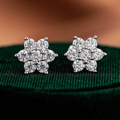 Platinum Plated Flower Zircon Stud Earrings for Women | 5A Zircon Sparkle | Hypoallergenic S925 Sterling Silver Post | Dainty Floral Jewelry