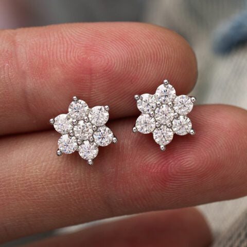 Platinum Plated Flower Zircon Stud Earrings for Women | 5A Zircon Sparkle | Hypoallergenic S925 Sterling Silver Post | Dainty Floral Jewelry