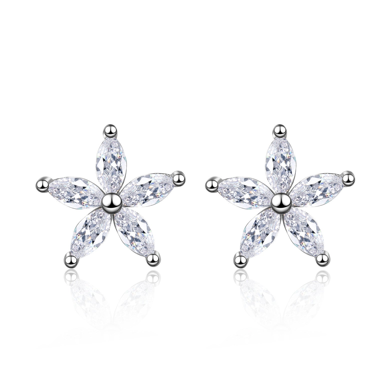 Platinum Plated Flower Zircon Earrings for Women | 5A Zircon Sparkle | Hypoallergenic S925 Sterling Silver Post | Elegant Floral Stud Jewelry