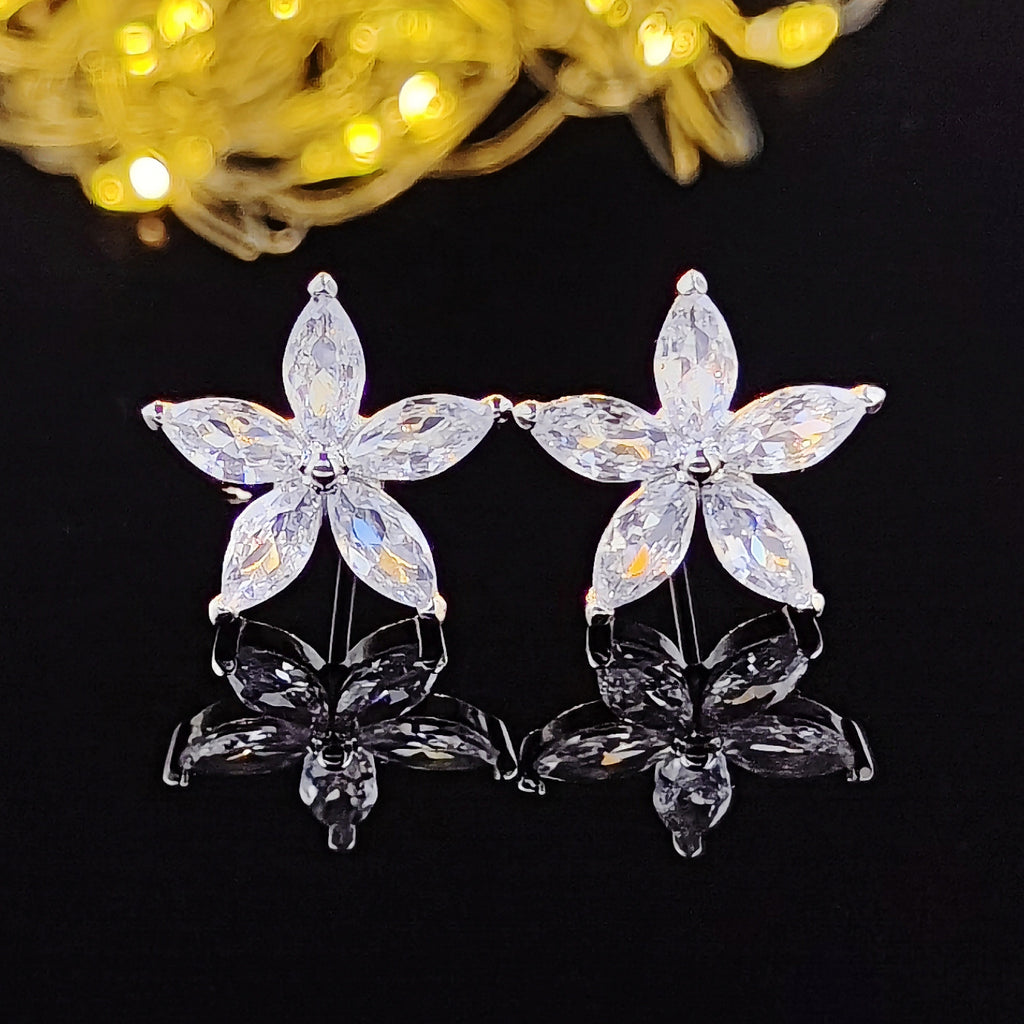 Platinum Plated Flower Zircon Earrings for Women | 5A Zircon Sparkle | Hypoallergenic S925 Sterling Silver Post | Elegant Floral Stud Jewelry