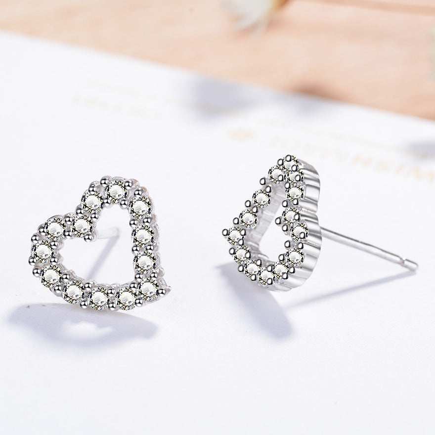 Platinum Plated Heart Zircon Stud Earrings for Women | 5A Zircon Sparkle | Hypoallergenic S925 Sterling Silver Post | Romantic Jewelry Gift
