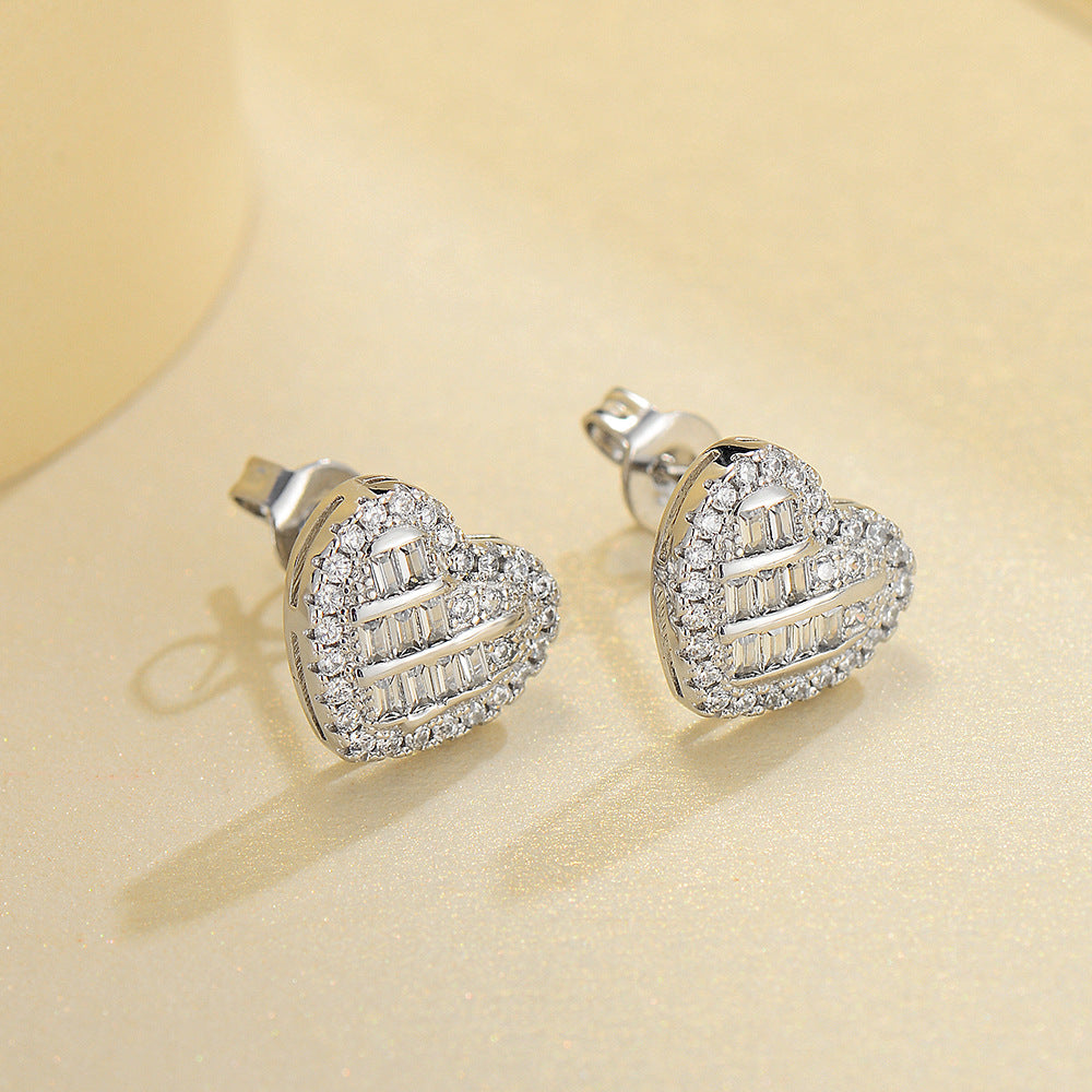 Platinum Plated Heart Zircon Earrings for Women | 5A Zircon Sparkle | Hypoallergenic S925 Sterling Silver Post | Romantic Jewelry Gift