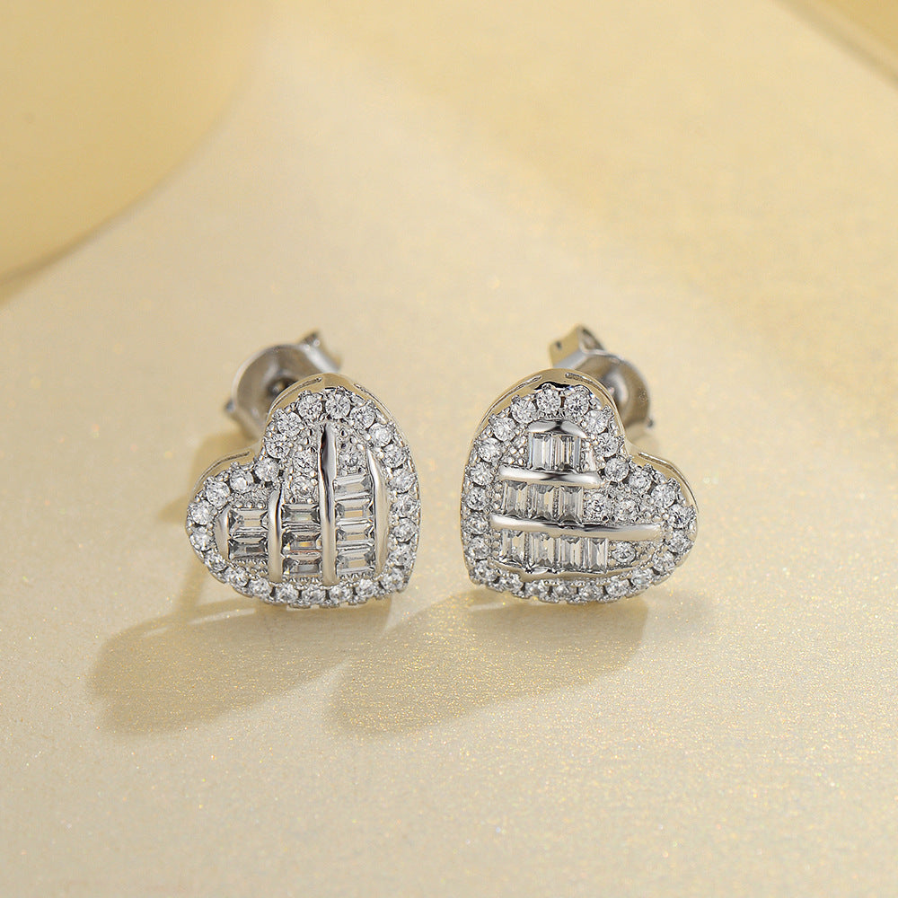 Platinum Plated Heart Zircon Earrings for Women | 5A Zircon Sparkle | Hypoallergenic S925 Sterling Silver Post | Romantic Jewelry Gift
