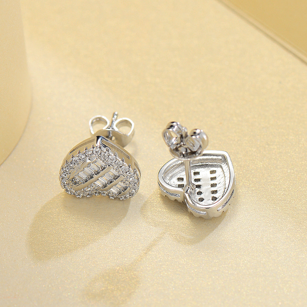 Platinum Plated Heart Zircon Earrings for Women | 5A Zircon Sparkle | Hypoallergenic S925 Sterling Silver Post | Romantic Jewelry Gift