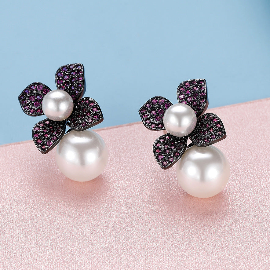 Platinum Plated Pearl & 5A Zircon Earrings for Women | Luxury S925 Sterling Silver Studs | Elegant Statement Jewelry