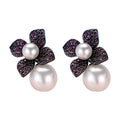 Platinum Plated Pearl & 5A Zircon Earrings for Women | Luxury S925 Sterling Silver Studs | Elegant Statement Jewelry