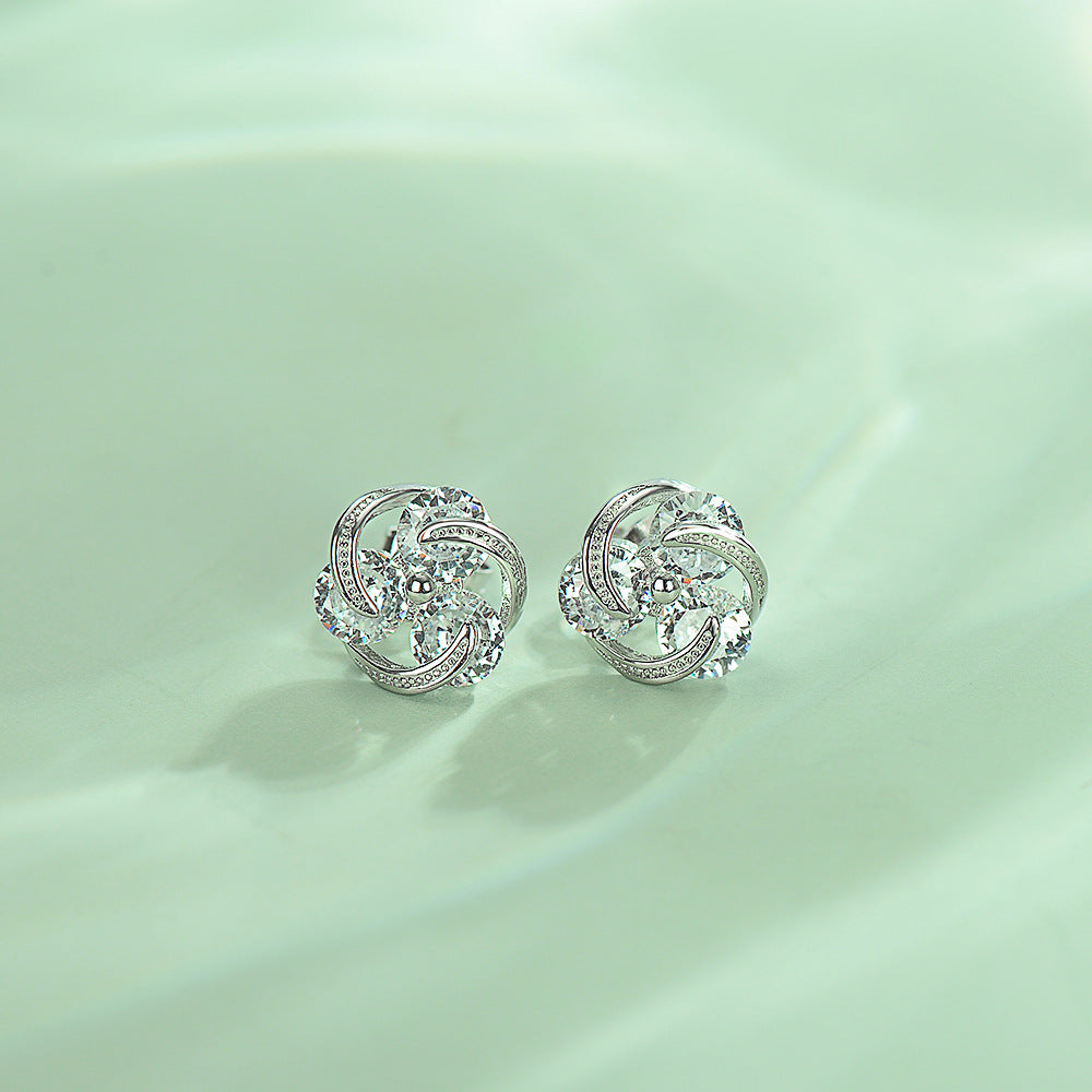 Platinum-Plated 5A Zircon Stud Earrings with S925 Sterling Silver – Elegant Minimalist Jewelry Gift
