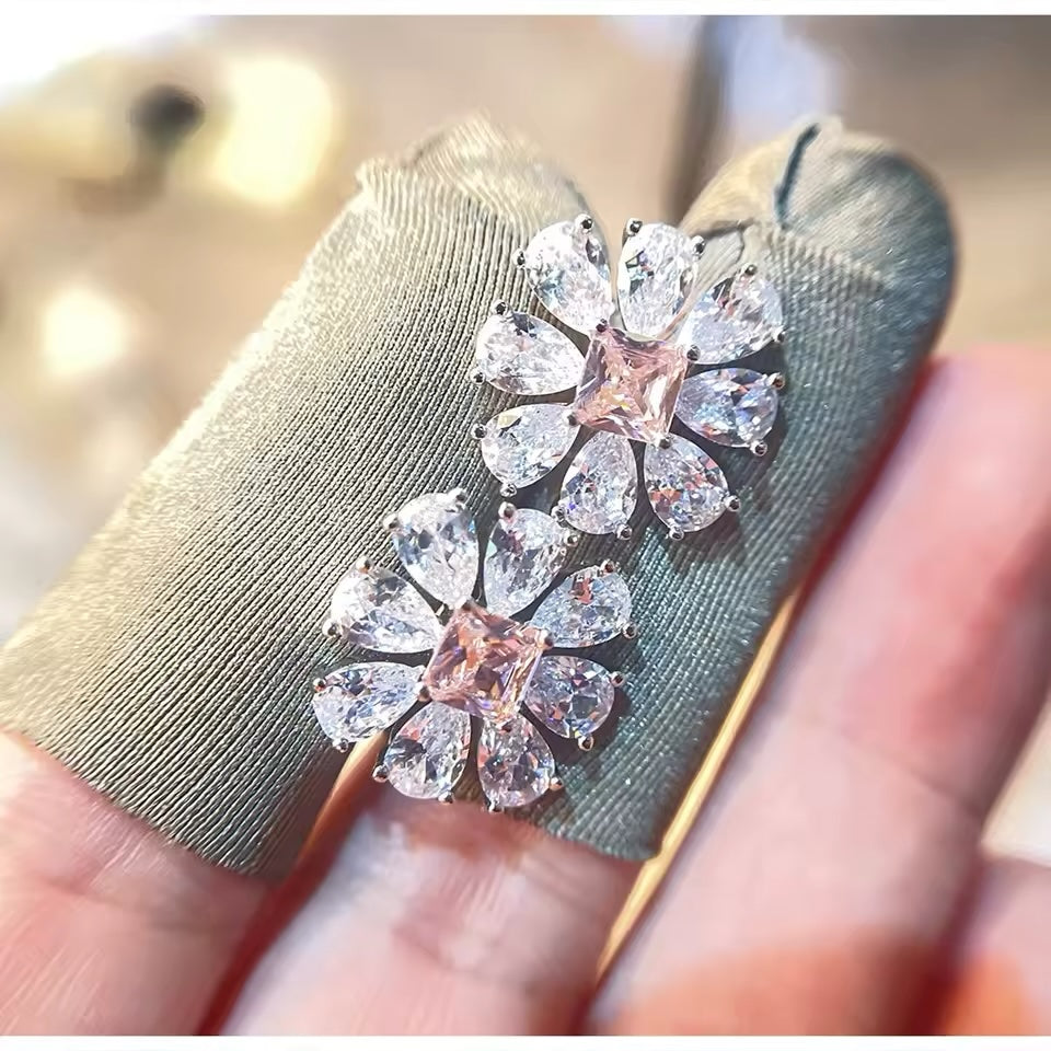 Platinum-Plated 5A Cubic Zirconia Stud Earrings – Elegant Statement White Copper Jewelry