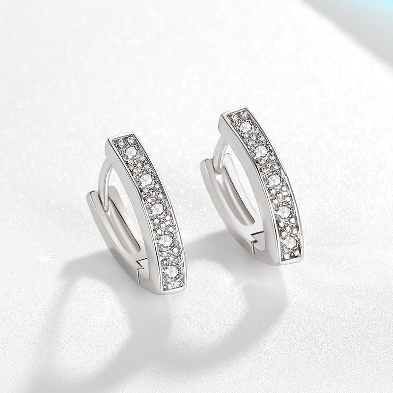 Platinum-Plated Oval Zircon Hoop Earrings with S925 Sterling Silver – Elegant Minimalist Jewelry