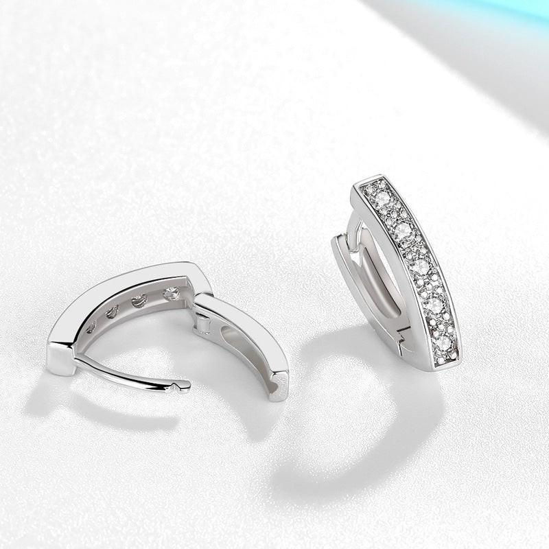 Platinum-Plated Oval Zircon Hoop Earrings with S925 Sterling Silver – Elegant Minimalist Jewelry