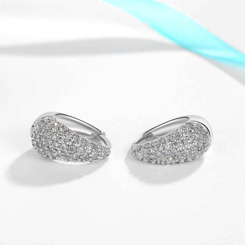Platinum-Plated Round Zircon Hoop Earrings with S925 Sterling Silver – Classic Elegant Jewelry