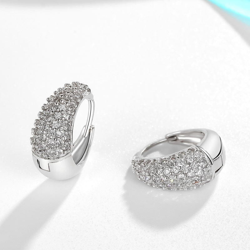 Platinum-Plated Round Zircon Hoop Earrings with S925 Sterling Silver – Classic Elegant Jewelry