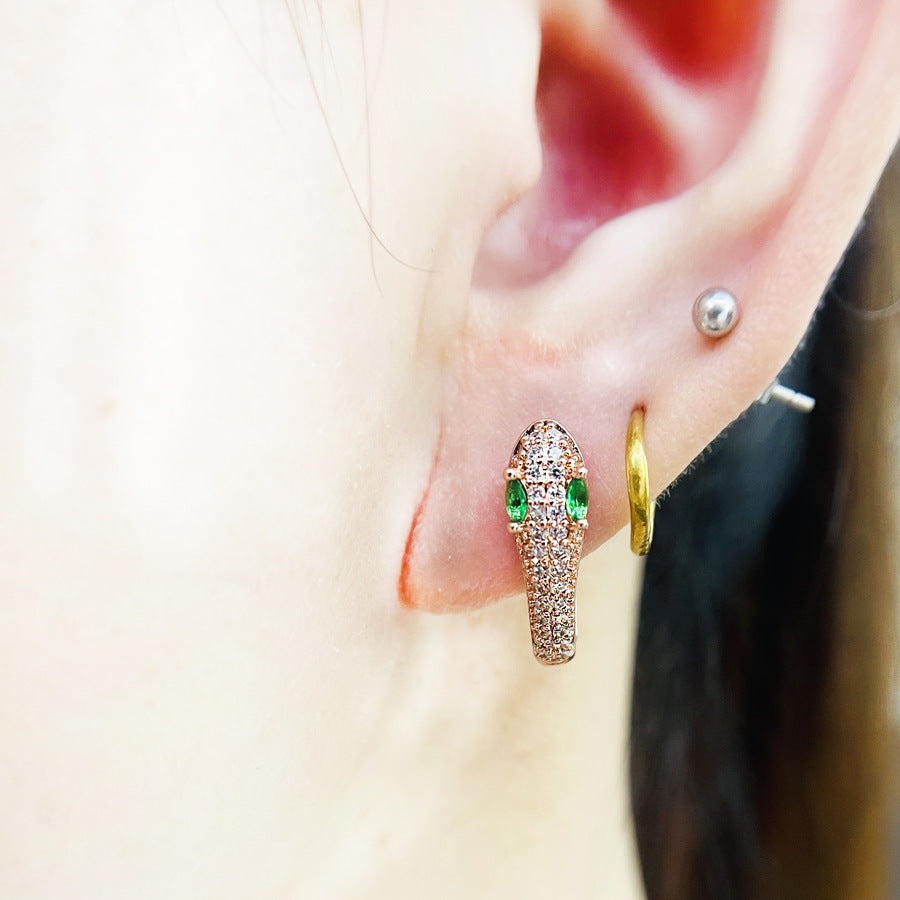 Platinum-Plated Snake Hoop Zircon Earrings with S925 Sterling Silver – Bold Statement Jewelry