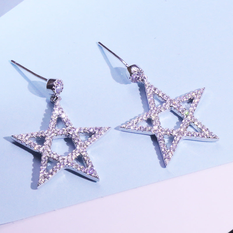 Platinum-Plated Star Zircon Earrings with S925 Sterling Silver – Sparkling Celestial Jewelry