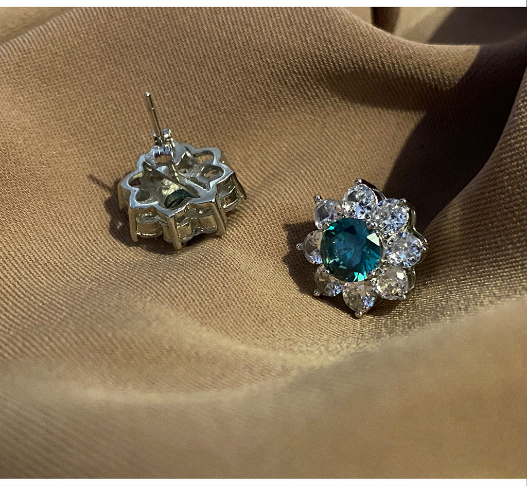 Platinum-Plated Flower Zircon Earrings with S925 Sterling Silver – Elegant Floral Jewelry