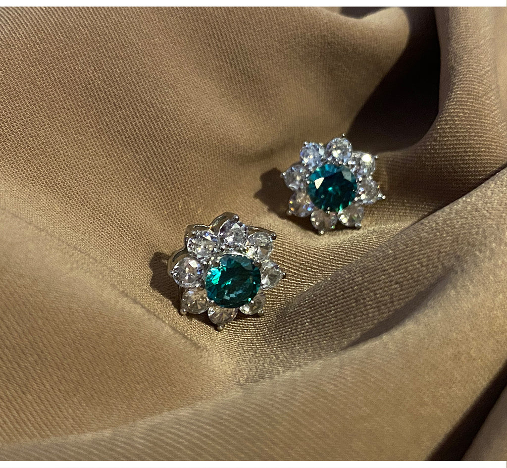 Platinum-Plated Flower Zircon Earrings with S925 Sterling Silver – Elegant Floral Jewelry