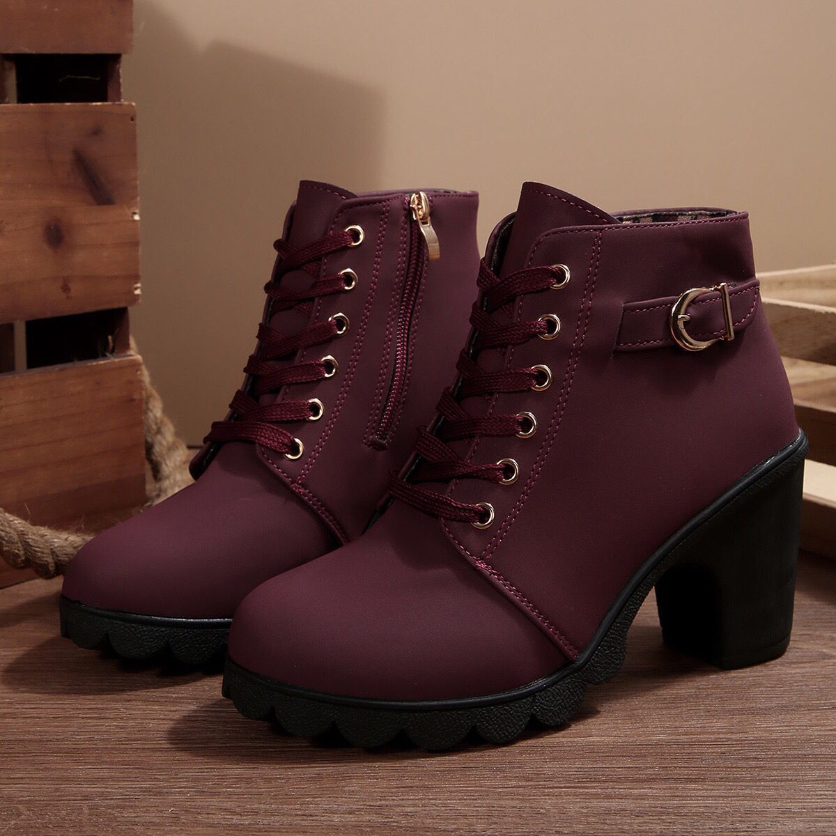 Womens Cross-Tie Chunky-Heel Ankle Boots