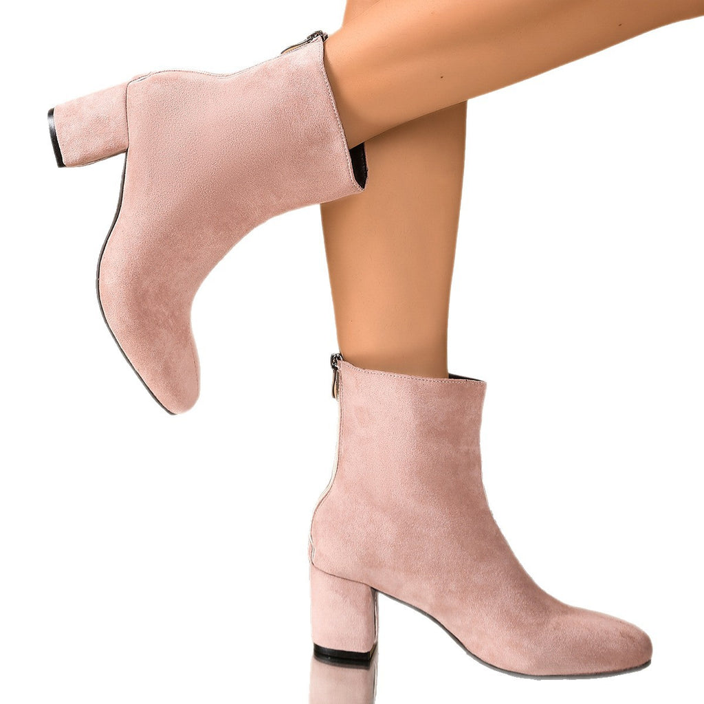Womens Faux Suede Plus-Size Square-Heel Ankle Boots With Back Zip